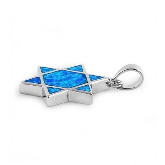 Sterling Silver Blue Lab Opal Star of David Necklace Pendant New - Picture 3 of 4